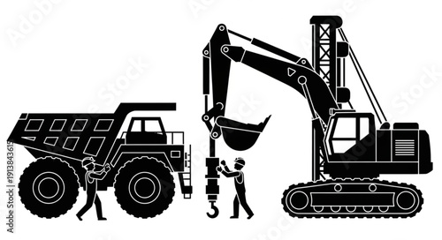 Heavy machinery construction equipment vector illustration.