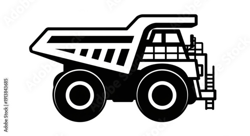 Black and white dumper truck vector illustration on white background.