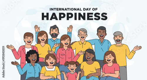 Diverse group celebrating international day of happiness together with joy and excitement
