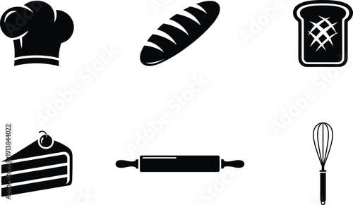 Bakery Bread Icons Collection, Bun, Loaf and Pastry Symbols Set