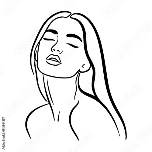 Dibujo con líneas del retrato de una hermosa joven enviando un beso