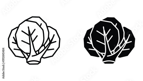 Simple black and white illustrations of cauliflower heads