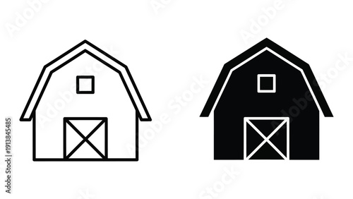 Simple black and white barn icons on white background