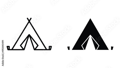 Black and white tent icons on white background