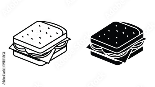 Black and white illustration of two sandwiches