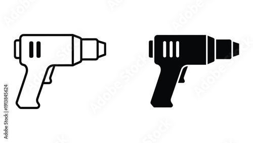 Heat gun tool outline and solid icons on white