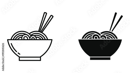 Simple line art of bowls of noodles with chopsticks