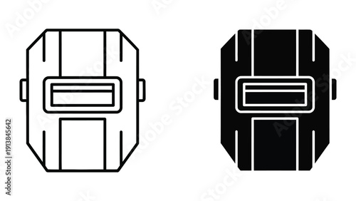Welding helmet icon set, black and white outline