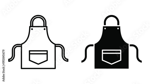 Black and white apron icons with pockets, isolated on white background