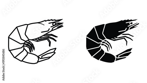 Black and white illustration of shrimp side by side