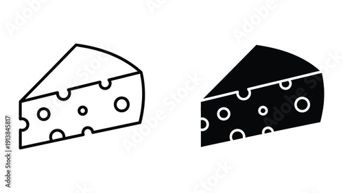 Cheese wedges, black and white illustration