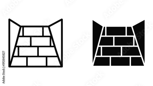 Brick wall icon set, black and white graphic elements