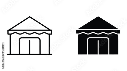 Simple black and white house icons with awning