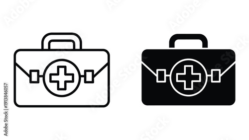 Medical bag icons in black and white outline style