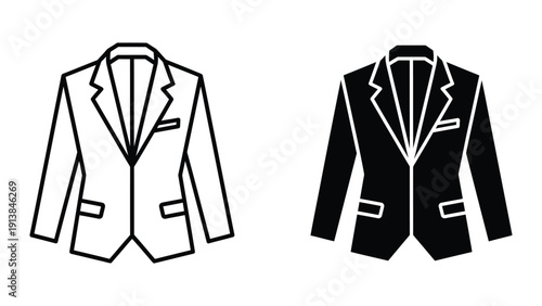 Two black and white suit jacket illustrations