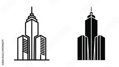 Modern skyscrapers, black and white silhouette, urban landscape