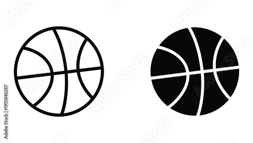 Black and white basketball icons on white background