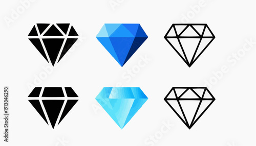 Diamond Icons Set – Outline, Solid, and Gradient Styles