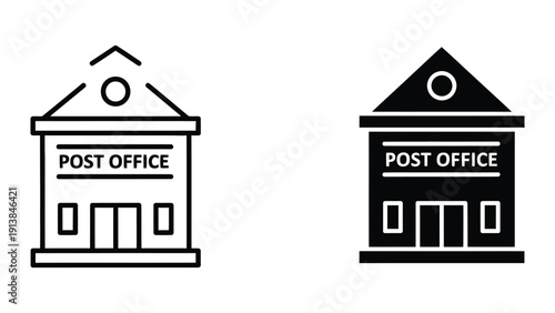 Post office building icons in black and white