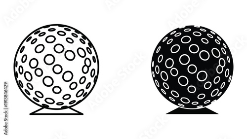 Black and white golf balls on tee, isolated on white background