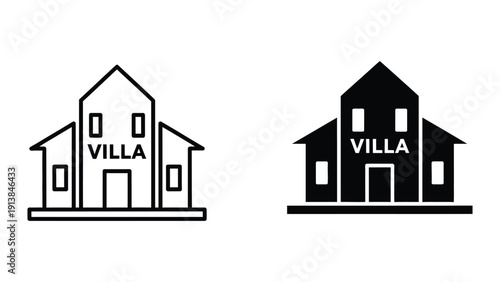Simple black and white house or villa graphic