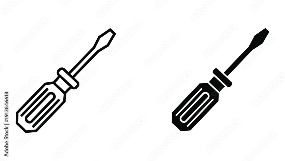 Fototapeta premium Black and white screwdriver icons on white background