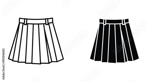 Black and white illustration of pleated skirts