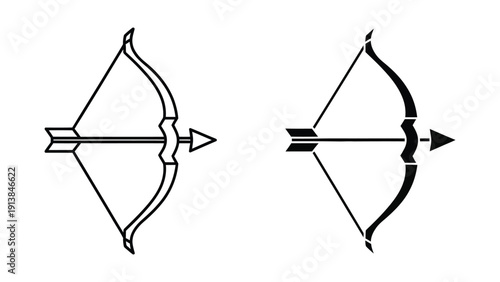 Bow and arrow illustration set, simple black and white design