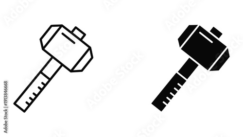 Black and white hammer icons on white background