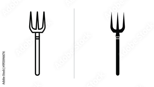 Pitchfork outline and silhouette icons set on white