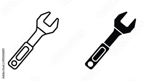 Adjustable wrench icons in black and white outline style
