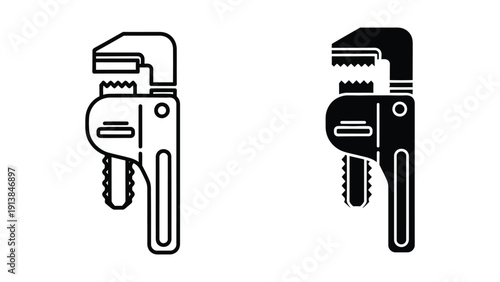 Pipe wrench illustration in black and white