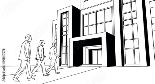 People walking outside a large modern building with glass windows and a sleek entrance