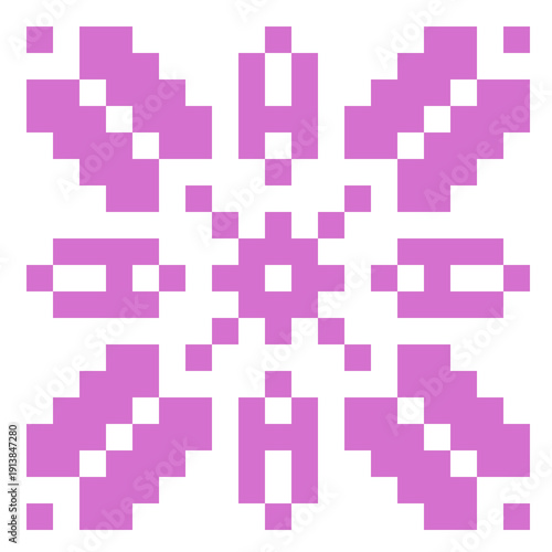 Cute pixel art snowflake pattern on transparent background. Decorative geometric winter design with a retro 8-bit style. Perfect for Christmas and winter backgrounds, digital paper, posters