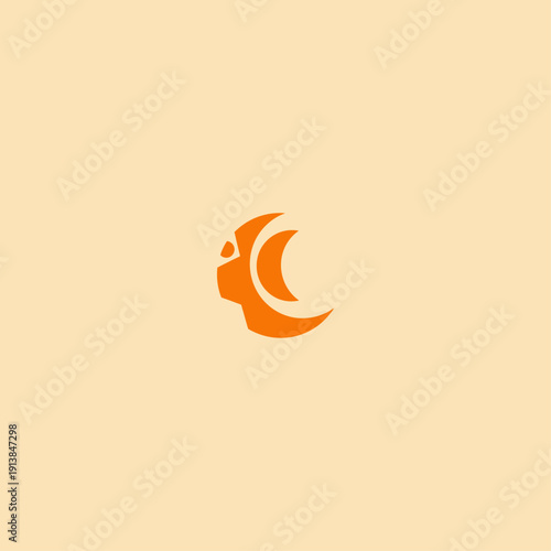Minimalist vector logo featuring an abstract orange human profile facing left with a crescent moon shape integrated into the design, isolated on a pale peach background.