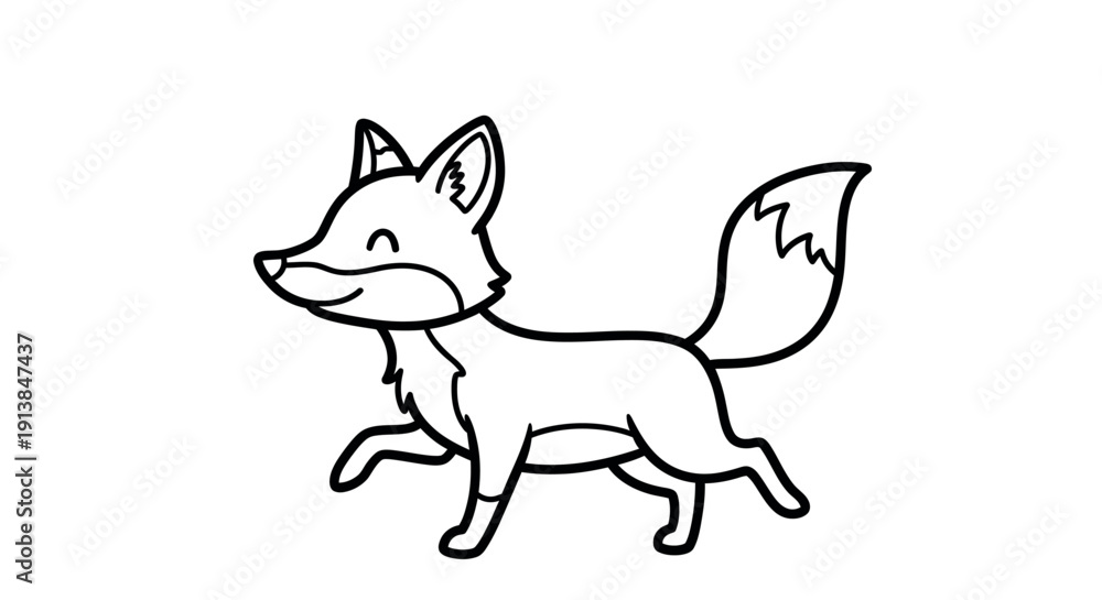 Fototapeta premium A cartoon fox runs quickly through a natural landscape outside