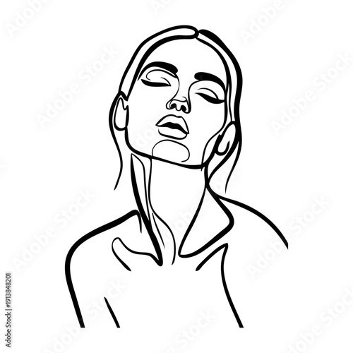 Dibujo con línea continua del retrato de una hermosa joven enviando un beso