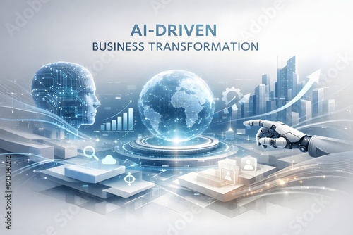AI Driven Business Transformation Concept with Global Data Analytics and Automation Technology