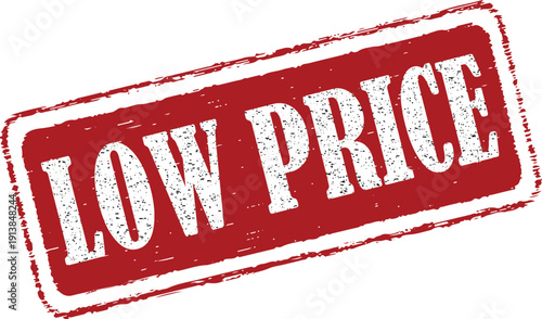 Red low price stamp on white background for discounts and promotions
