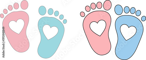 Adorable Pink and Blue Baby Footprints with Heart Cutouts on White Background