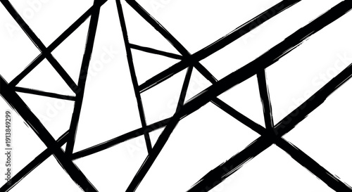 Geometric Shapes in Abstract Dynamic Composition with High Contrast Black Lines on White Background for Modern Design