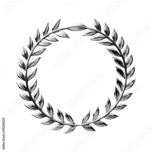 Black and white halftone illustration of laurel wreath frame isolated on white background. Vintage award, victory and honor symbol in retro engraved style.
