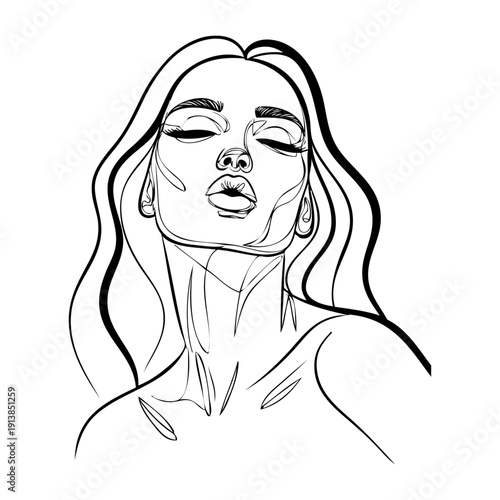 Dibujo con línea continua del retrato de una hermosa joven enviando un beso 