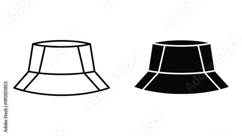 Simple black and white bucket hat illustrations