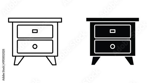 Bedside table icon, black and white illustration