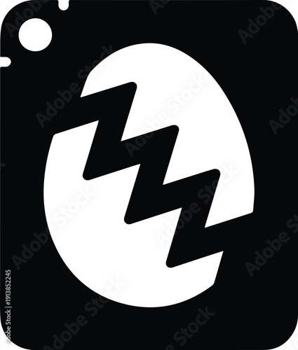 Broken egg icon on rounded square button, cracked eggshell symbol for damage or failure, black and white silhouette vector pictogram isolated on white, EPS illustration