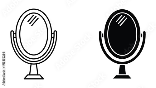 Simple black and white illustration of a tabletop mirror