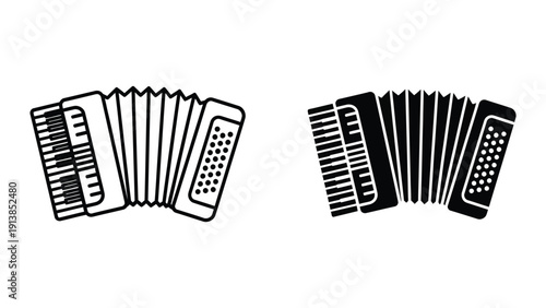Black and white illustration of two accordions