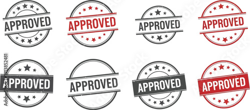 Approved rubber stamps show approval confirmation graphics.