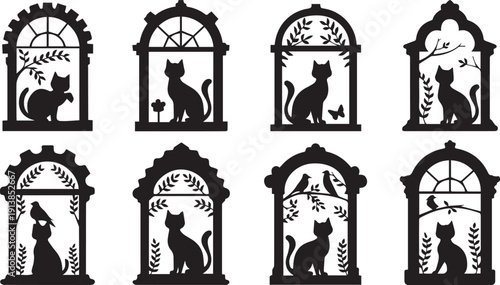 set of silhouettes of cat
